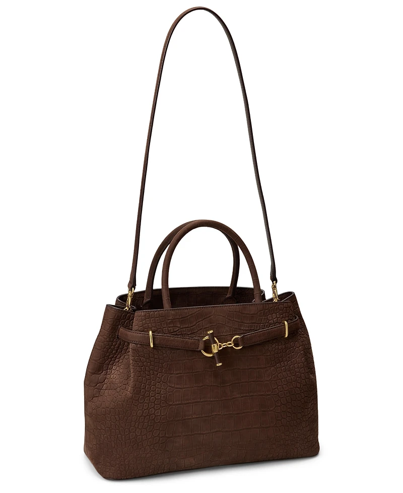 Lauren Ralph Lauren Crocodile Embossed Nubuck Large Blaike Satchel Handbag