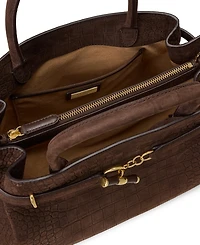 Lauren Ralph Lauren Crocodile Embossed Nubuck Large Blaike Satchel Handbag