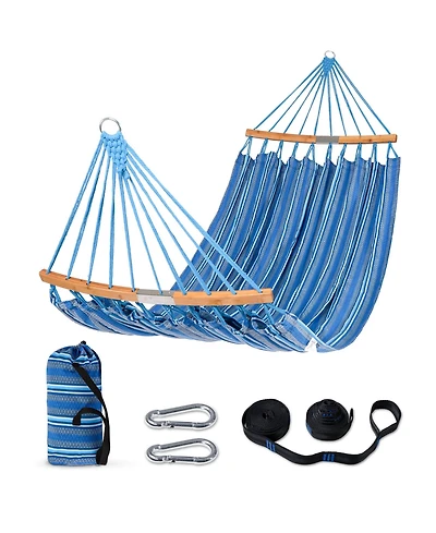 Double Hammock With Spreader Bar Portable Outdoor Camping Swing Tree Straps 450lbs Capacity