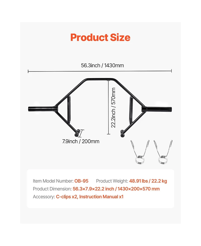 Sevorley Open-Frame Trap Bar Hex Bar, 2-Inch Shrug Barbell with Knurled Grips, 800 lbs Capacity