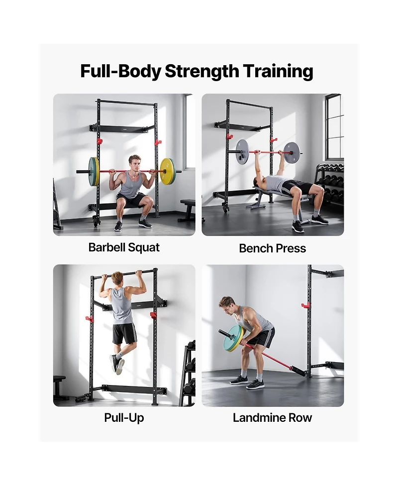 Sevorley Folding Wall-Mounted Power Cage Squat Rack for Home Gym, Adjustable J-Hooks and Pull-Up Bar, 1000 lb Capacity