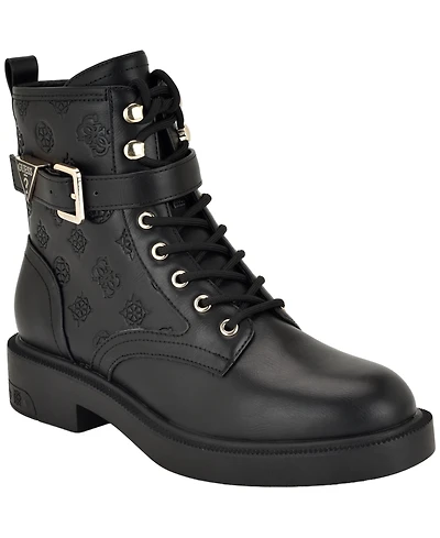 Guess Women's Fellini Buckle Strap Lace-Up Combat Booties