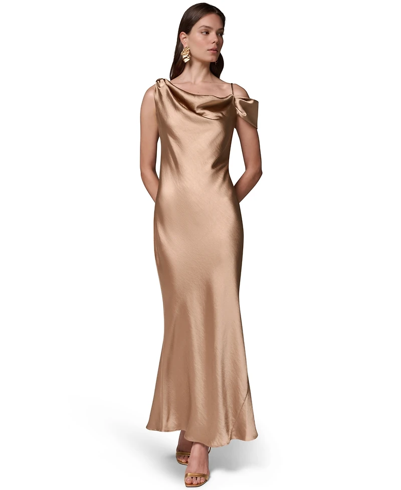 Donna Karan New York Women's Satin Asymmetrical Cowl Neck Dress