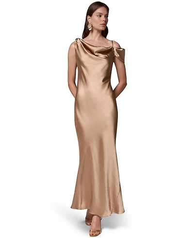 Donna Karan New York Women's Satin Asymmetrical Cowl Neck Dress