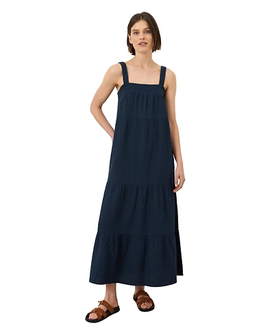 Pact Women's Organic Cotton Coastal Double Gauze Strappy Tiered Dress