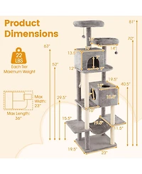 Gymax 81'' Large Cat Tree for Indoor Cats Multi-level Kitty Climbing Tower With 2 Condos