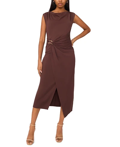Msk Petite Short-Sleeve Ponte Midi Dress