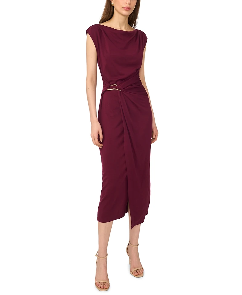 Msk Petite Short-Sleeve Ponte Midi Dress