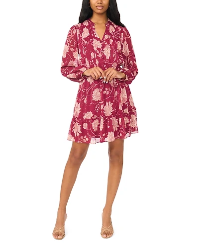 Msk Petite Belted Short-Sleeve Chiffon Shirt Dress