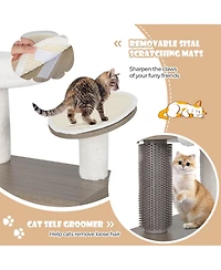 Gymax Cat Tree with Litter Box Enclosure 2-in-1 Modern Cat Tower with Cat Condo