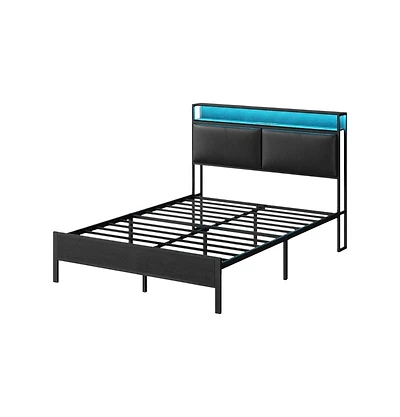 Slickblue Full Size Metal Bed Frame with Led Headboard, Charging Station and Noise-Free Design