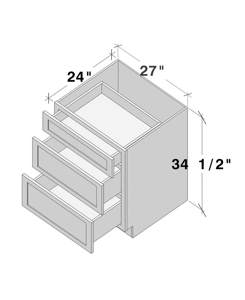Boyel Living 27 Inch Wide 3-Drawers Base Cabinets, Ready to Assemble Kitchen Cabinet with Solid Wood Frame, Soft-Close Slides and Hinges