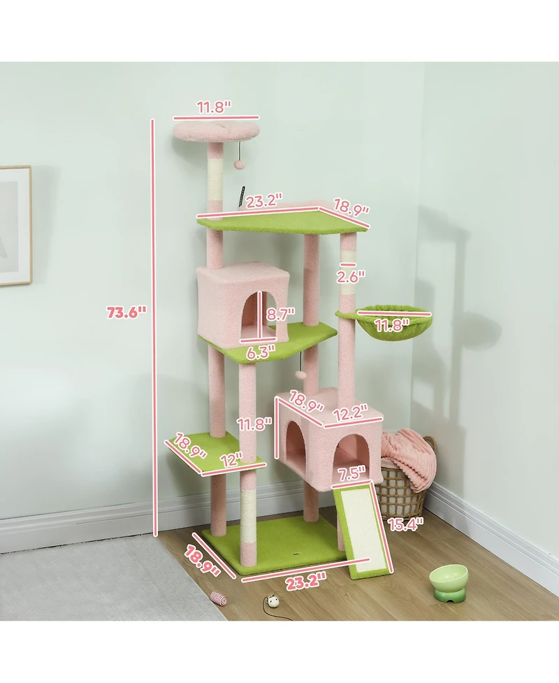 Ruie 74 inch Flower Cat Tree Tower with Sisal Scratching Posts and Condos
