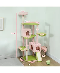Ruie 74 inch Flower Cat Tree Tower with Sisal Scratching Posts and Condos