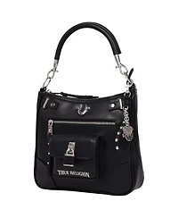 True Religion Moto Zip Top Hobo Bag with Lock Pocket Charm - Convertible Shoulder bag