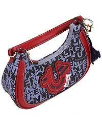 True Religion Graphic Horseshoe Hobo Bag with Buddha Charm and Logo Print