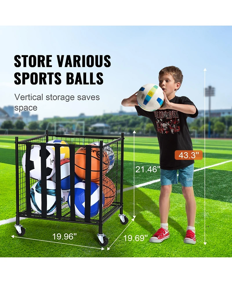 Sevorley Rolling Sports Ball Storage Cart, Lockable Steel Ball Cage Organizer with Elastic Straps and Wheels