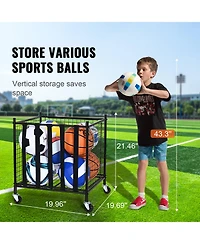 Sevorley Rolling Sports Ball Storage Cart, Lockable Steel Ball Cage Organizer with Elastic Straps and Wheels