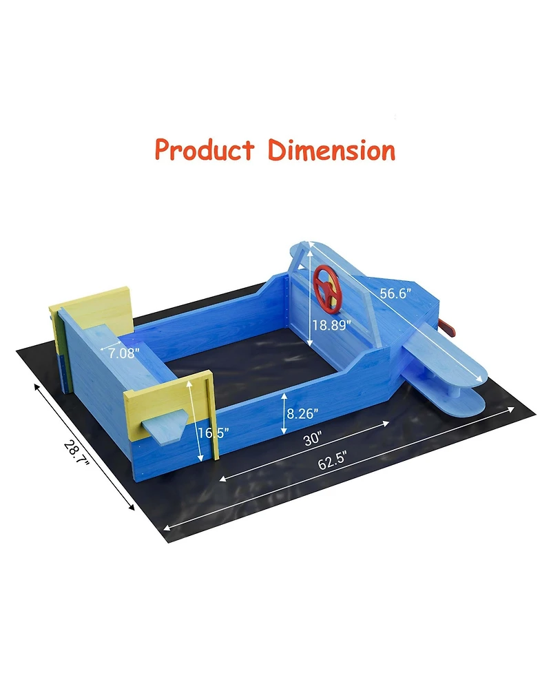 homfan Airplane Themed Wooden Sand and Water Table, Fir Wood Sandbox with Adjustable Rotatable Canopy for Kids Ages 3 to 8