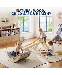 homfan 7-in-1 Educational Wooden Climbing Frame Triangle Climbing Set for Toddlers – Collapsible Triangle, Arch, Ramp and Ladder