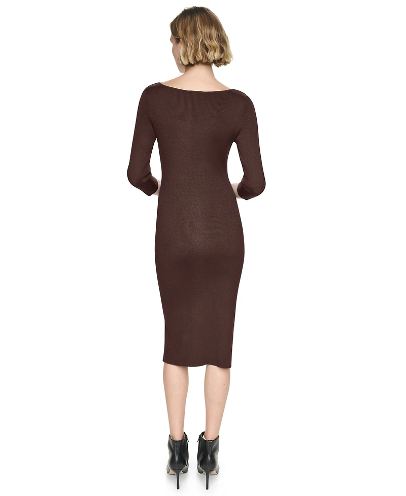 Dkny Women's 3/4 Sleeve Boat Neck Midi Sweater Dress