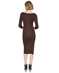 Dkny Women's 3/4 Sleeve Boat Neck Midi Sweater Dress