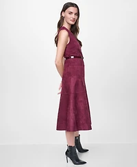 Dkny Women's Sleeveless V-Neck Buckle Belt Midi Dress