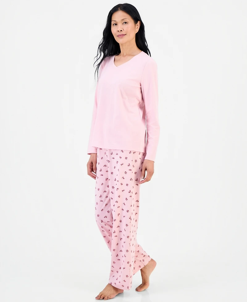 Charter Club Women's Cotton-Blend Long Sleeve V-Neck Pajama Pant Set, Macy's Exclusive