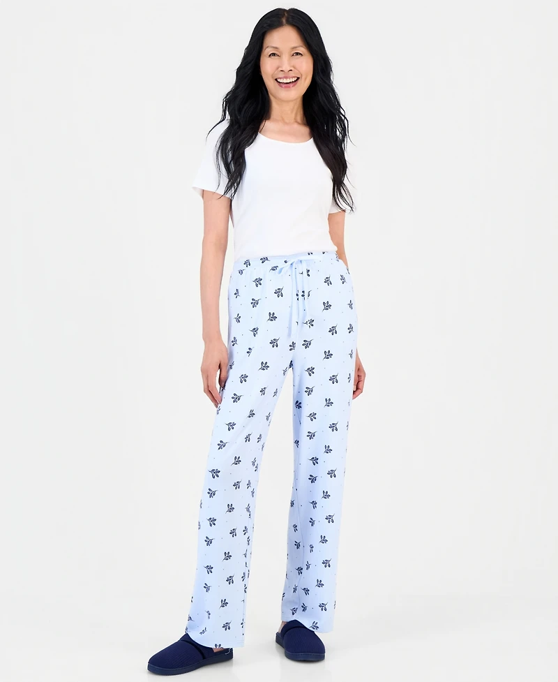 Charter Club Women's Soft Knit Printed Pajama Pants, Created for Macy's