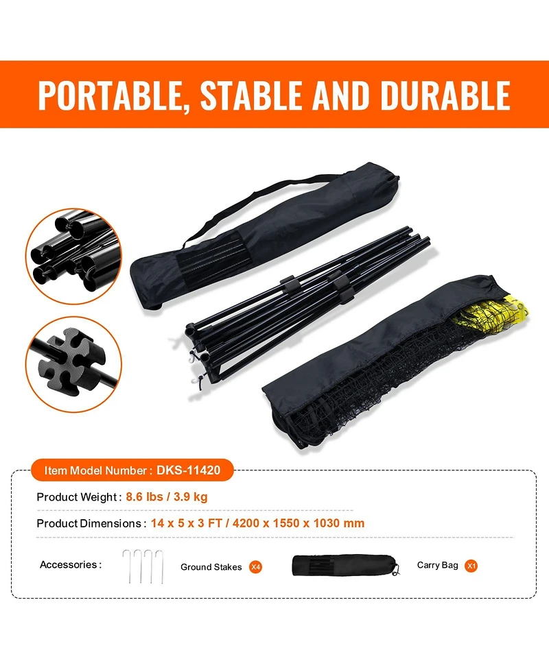 Sevorley Portable Badminton Net Set, 14 feet Adjustable Height Net for Volleyball, Pickleball and Tennis