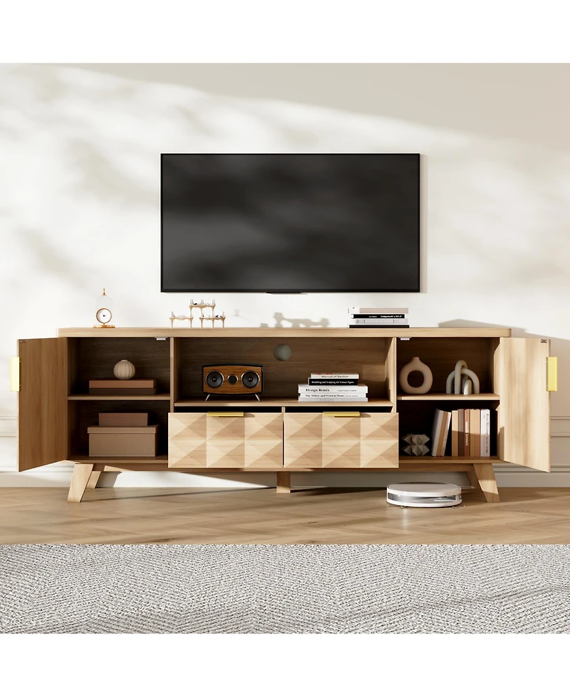 Vlsrka 63" Tv Stand for TVs Up to 65", Modern Entertainment Center with Storage Cabinets, 2 Drawers, Adjustable Shelves and Cable Management