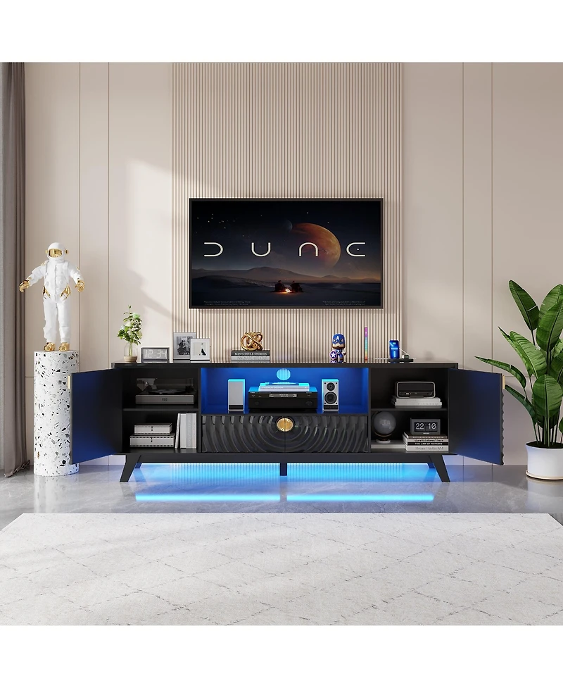 Vlsrka 63" Tv Stand with Motion Sensor Led Light, Charging Station and Storage