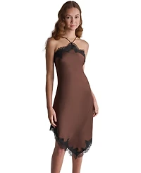 Bcbg Women's Satin Asym Dress with Lace Trim