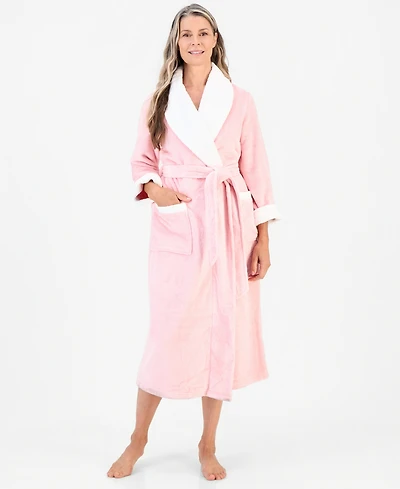 Charter Club Women's Long Plush Fleece-Trim Robe, Created for Macy's