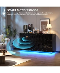 Vlsrka 63" Sideboard Cabinet with Led Lights, Charging Station and Motion Sensor
