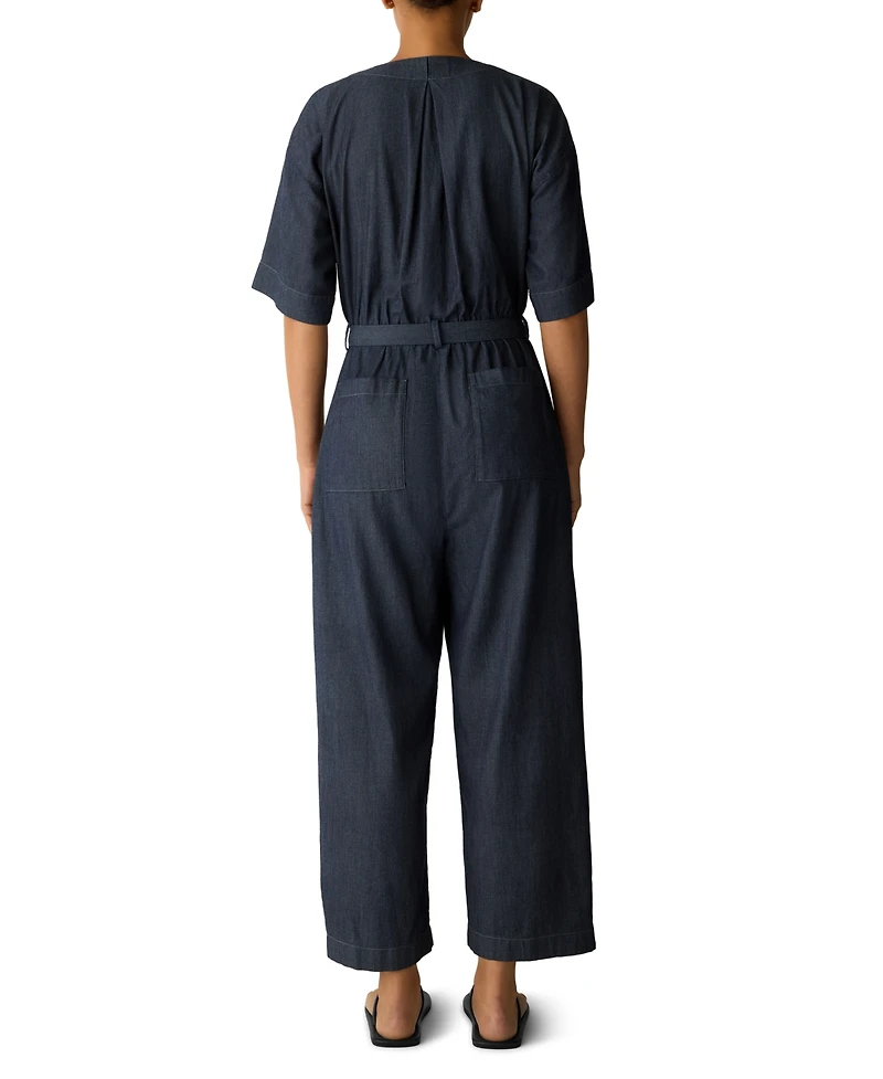 Eileen Fisher Petite Twill Wide-Leg Belted Jumpsuit