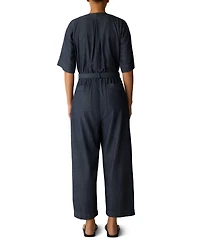 Eileen Fisher Petite Twill Wide-Leg Belted Jumpsuit