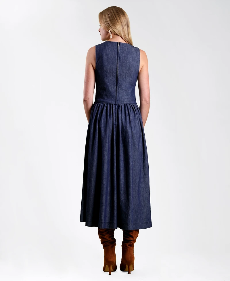 Avec Les Filles Women's Tencel Denim Vest Twofer Midi Dress