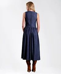 Avec Les Filles Women's Tencel Denim Vest Twofer Midi Dress