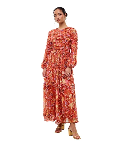 Maryisa Women's Modest Ruffle Floral Net Dress