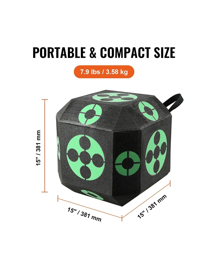 Sevorley Portable Archery Target, 15-Inch Self-Healing Xpe Foam Block with Carry Handle