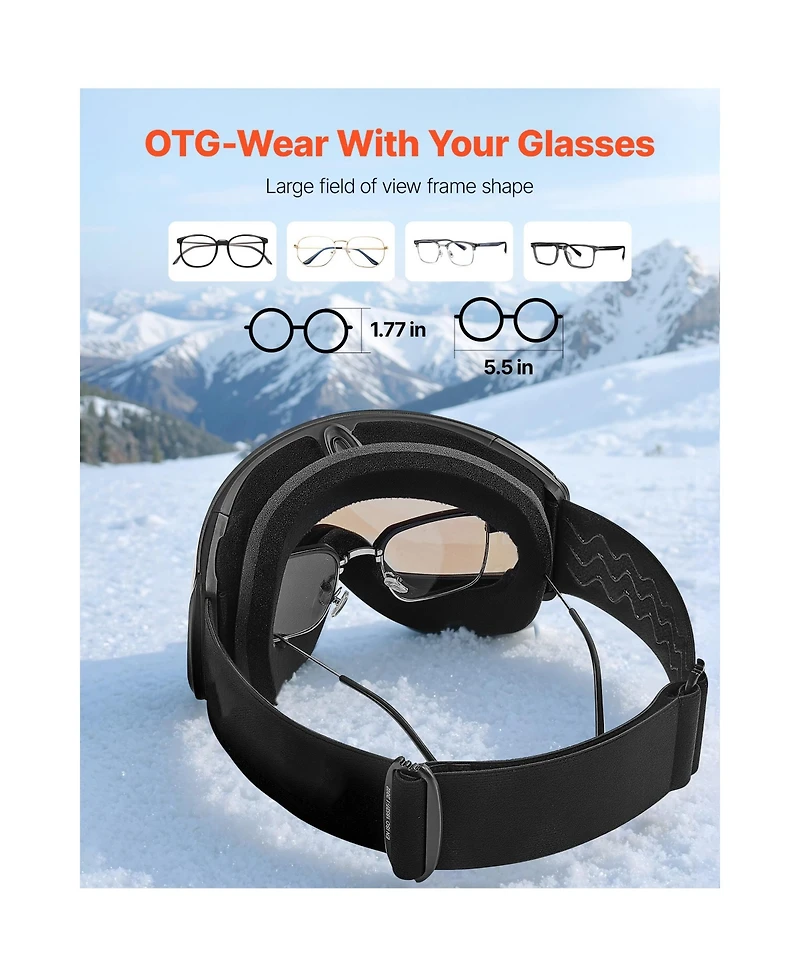 Sevorley Frameless Ski Goggles with Spherical Anti-Fog Lens, Otg Fit