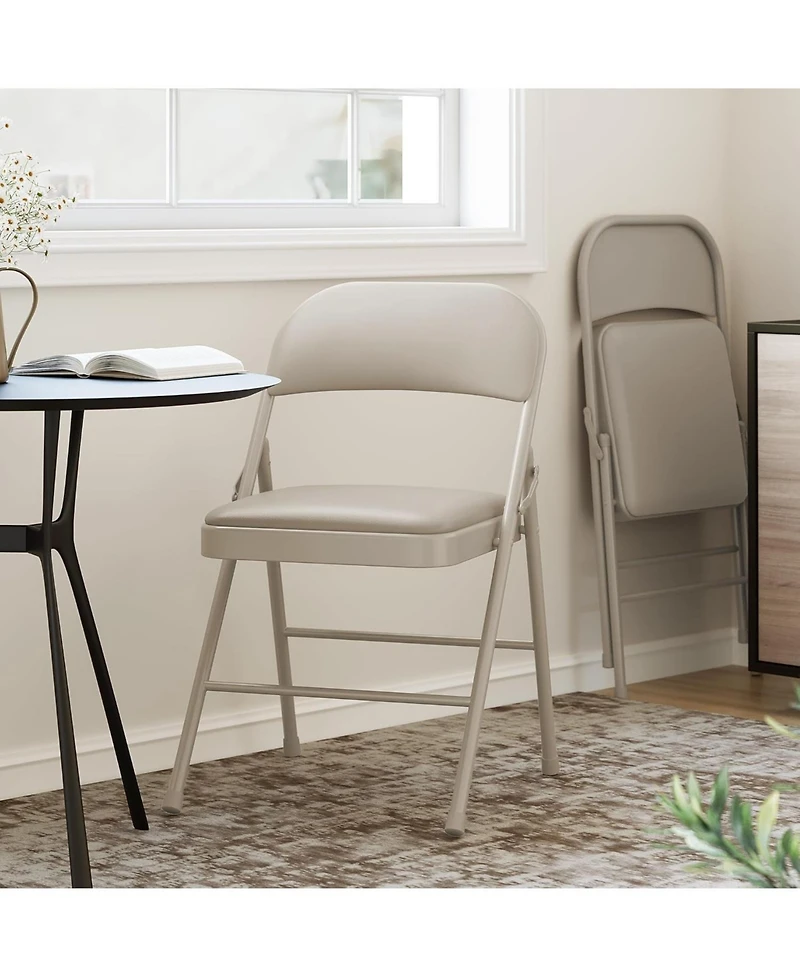 homfan Set of 8 Folding Metal Chairs with Padded Seats and Backs, Stackable, for Home and Office