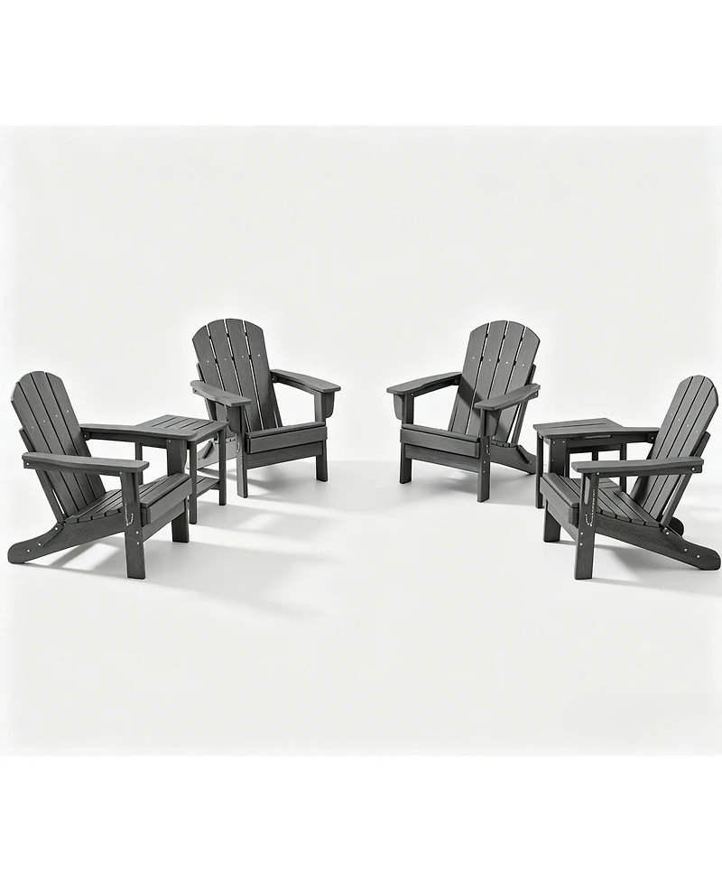 homfan Outdoor Folding Adirondack Chair Set of 4 with 2 Side Tables, Hdpe, Cup Holder.