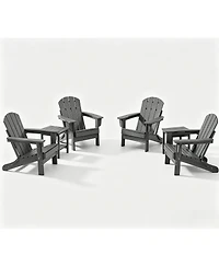 homfan Outdoor Folding Adirondack Chair Set of 4 with 2 Side Tables, Hdpe, Cup Holder.