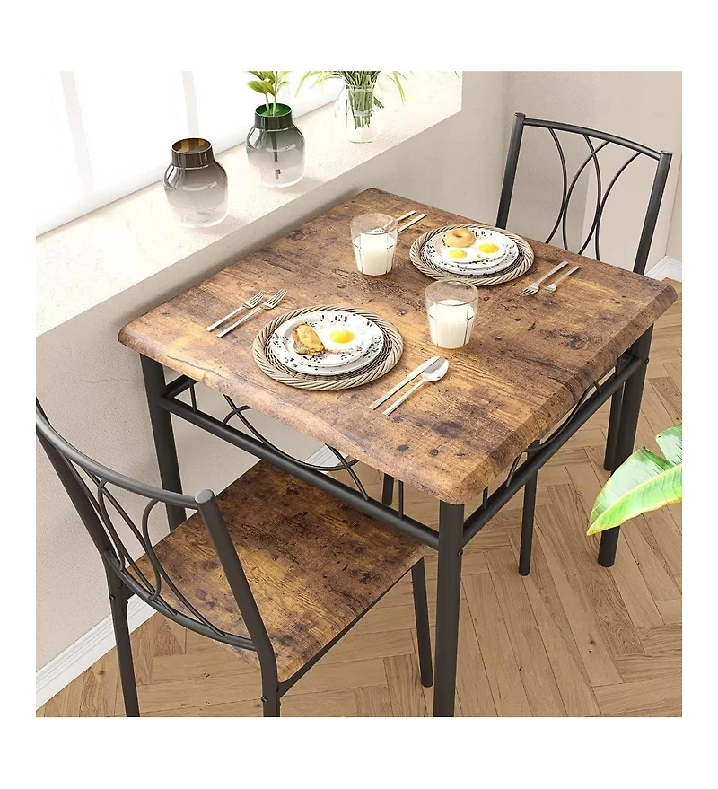 homfan 3-Piece Retro Dining Set, Square Table and 2 Chairs for Small Spaces