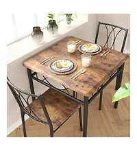 homfan 3-Piece Retro Dining Set, Square Table and 2 Chairs for Small Spaces