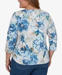 Alfred Dunner Plus Etched Florals Ruched Sides Top