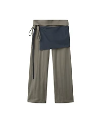 Mango Women's Tied Overlay Wide-Leg Cotton-Blend Pants