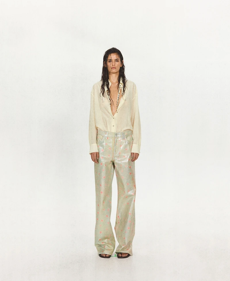 Mango Women's Foil-Printed Straight Mid-Rise Jeans